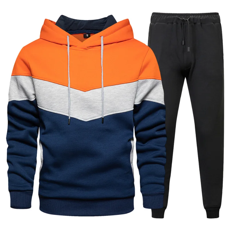 

Factory Wholesale Men Color Contrast Splicing Long Sleeve Casual Hoodies Two Piece Set Fall New Men Sports Clothing set