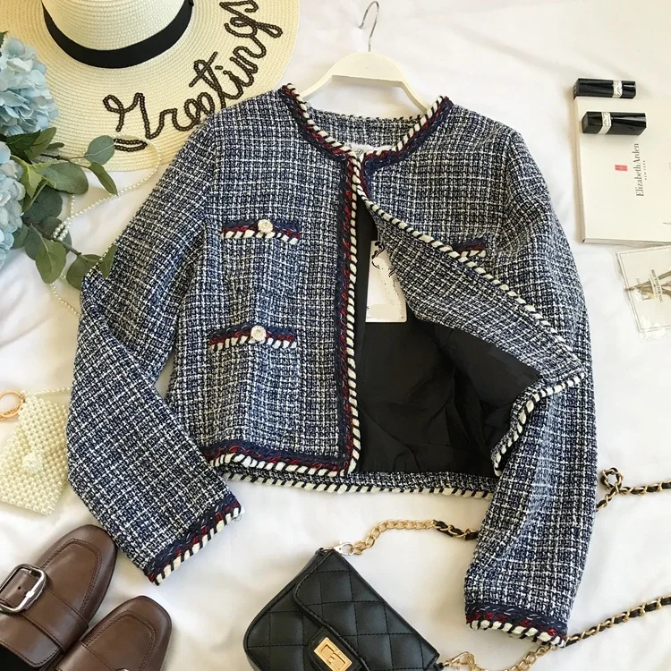 

Fashion Womens Tweed Tassels Worsted Short Coat Jacket Slim Fit O-neck Girls Coats Long Sleeve High Street Short suit jacket