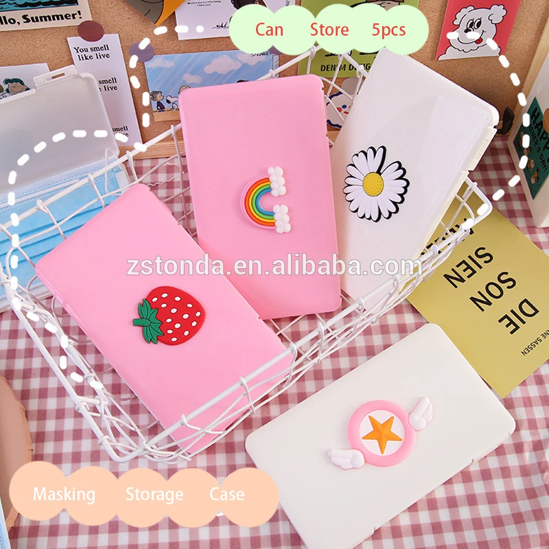 

Cartoon Masking Storage Box Disposable Face Cover Storage Case Kids Masked Box Reusable Plastic Holder Organizer, As picture show