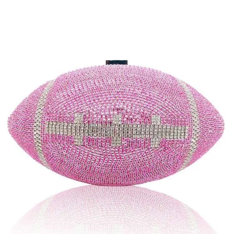 

2021 Leeffon Bling Shining Soccer Shaped Clutch Purse Party Clutches You Diomand Clutches Purse For Lady Girls, Pink gold black