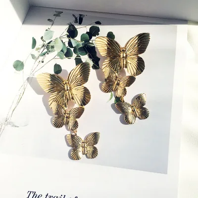 

INS High Quality Street Style Butterfly Drop Earrings Statement Metal Butterfly Earrings for Girls