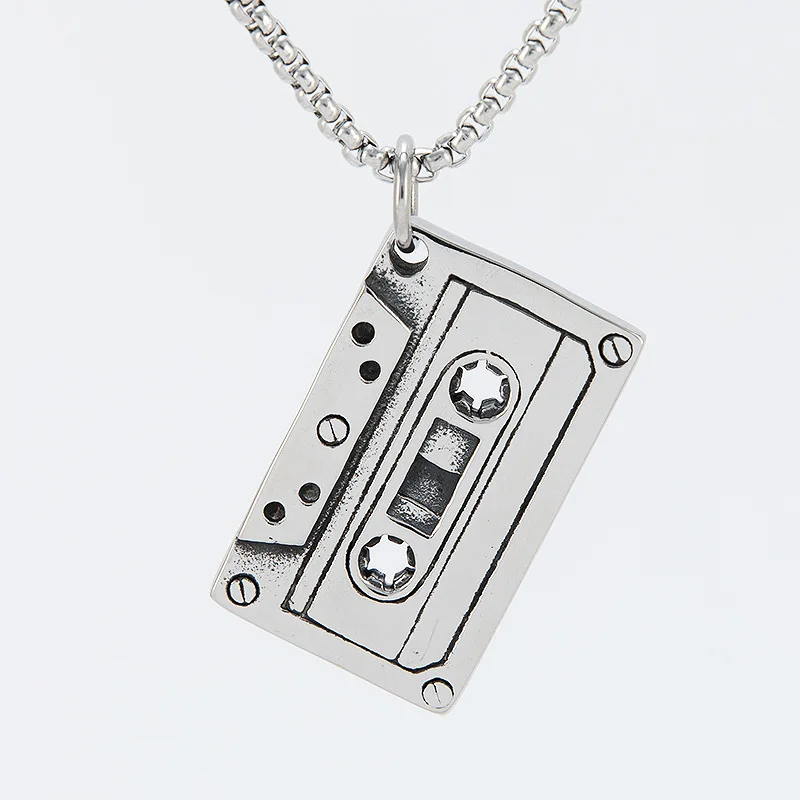 

Music Club punk Tape Stainless Steel Pendant Rectangular Recording Tape Necklace Sweater Chain Gift Fashion Jewelry