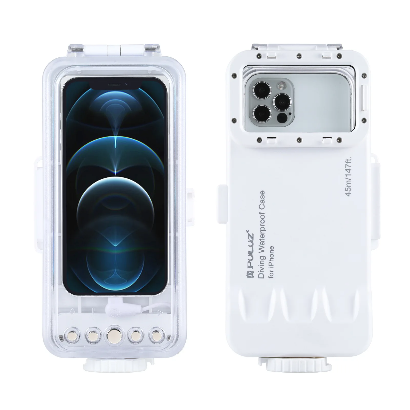 

Swimming 45m/147ft Waterproof Diving Housing Photo Video Taking Underwater Cover Case for iPhone Series, White