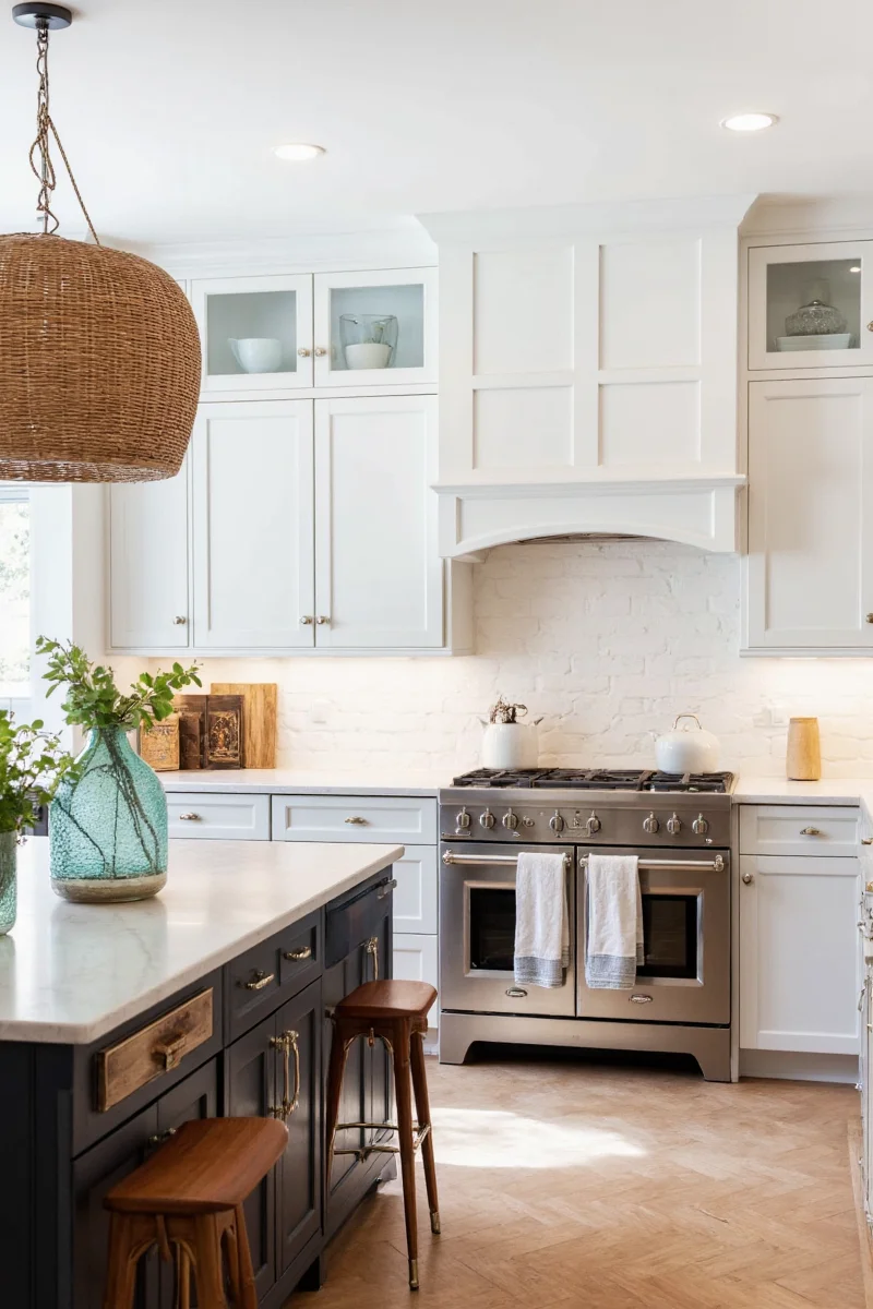 Warm-toned kitchen with comfortable seating