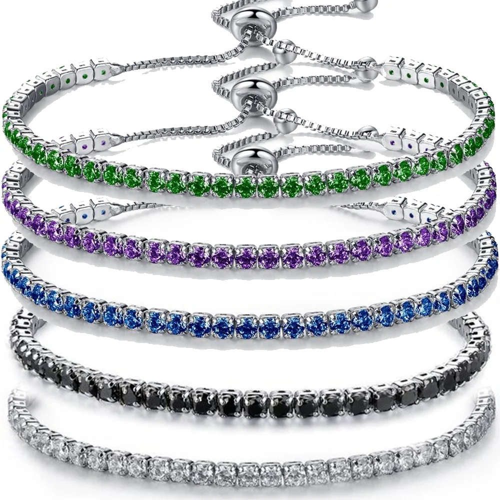 

Multicolour Tennis Bracelet Adjustable Size Stacking Bracelet Dainty Diamond Stainless Steel 18k Gold Bracelet for Women