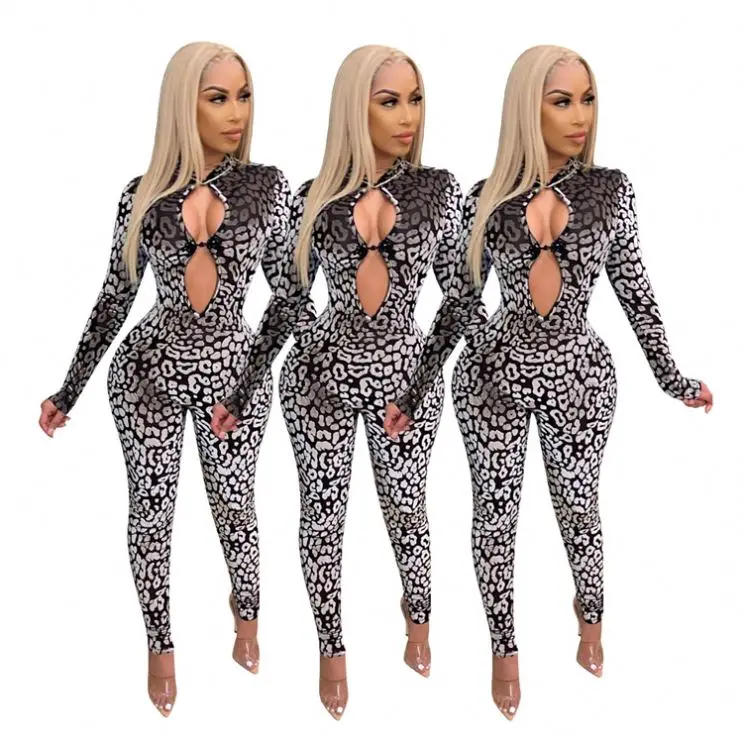 

Wholesale Fashion Hollow Out Overall Printed New Style 2020 Long Sleeve Jumpsuit Women Womens Jumpsuit