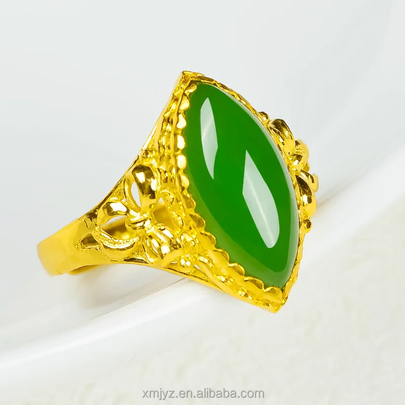 

Vietnam Sand Gold Plated Jasper Olive Tip Ring Fashion Craft Gold Ring Chalcedony Ring Ladies Jewelry