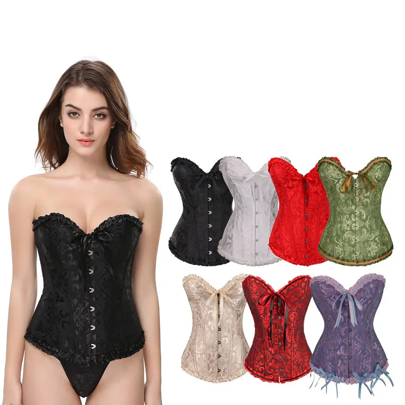 

Fashion Women Corset Sexy Lace Up Plus Size new Women sexy Corset Bustier Corset Lingerie Tops Brocade Victorian, Red blue black white apricot blue&pink black&red