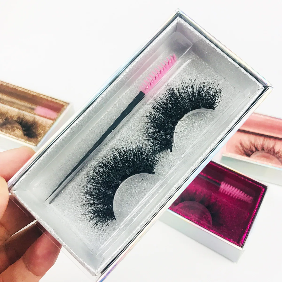 

Cruelty free fluffy 25mm mink eyelash vendor custom lashpackaging box false eyelashes wholesale full strip 3d mink lashes, Natural color