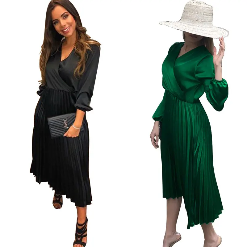 

90716-MX32 summer long sleeve pleated womens casual dresses