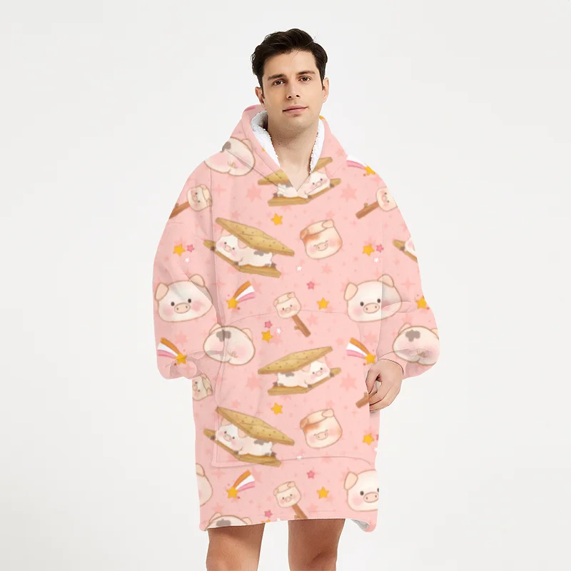 

Hot Sale Super Cozy Luxury Oversize Flannel Sherpa Fleece Women Men Kids Pullover Sleepwear for Home wear