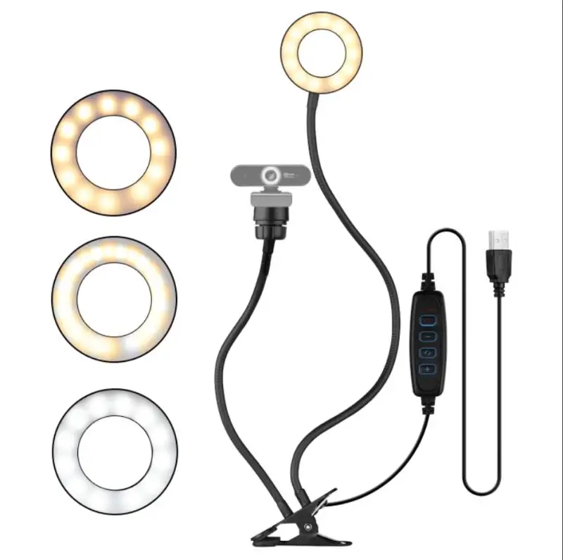 

LED Flash Selfie Ring Light Stand Mobile Phone Clip Lazy Bracket Desk Lamp LED Light For Livestream