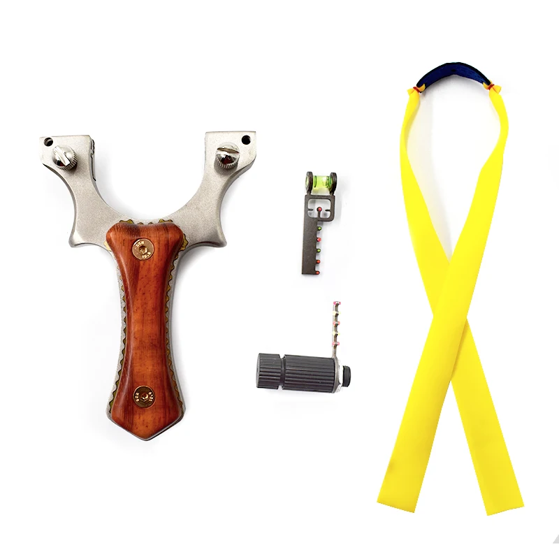 

High precision and quality stainless steel catapult with flat rubber band outdoor shooting slingshot set, Wooden