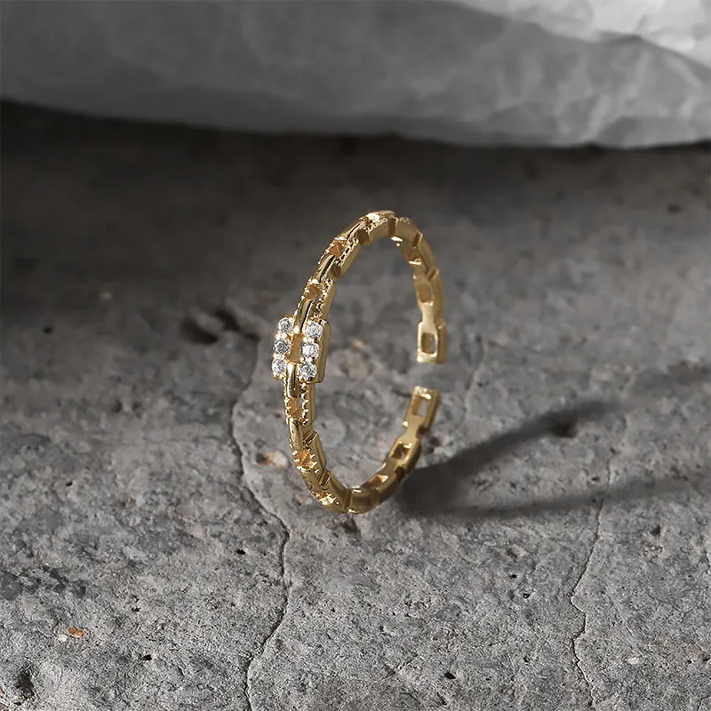 

VIANRLA dainty gold open link chain ring 925 sterling silver dainty cz simple stacking ring