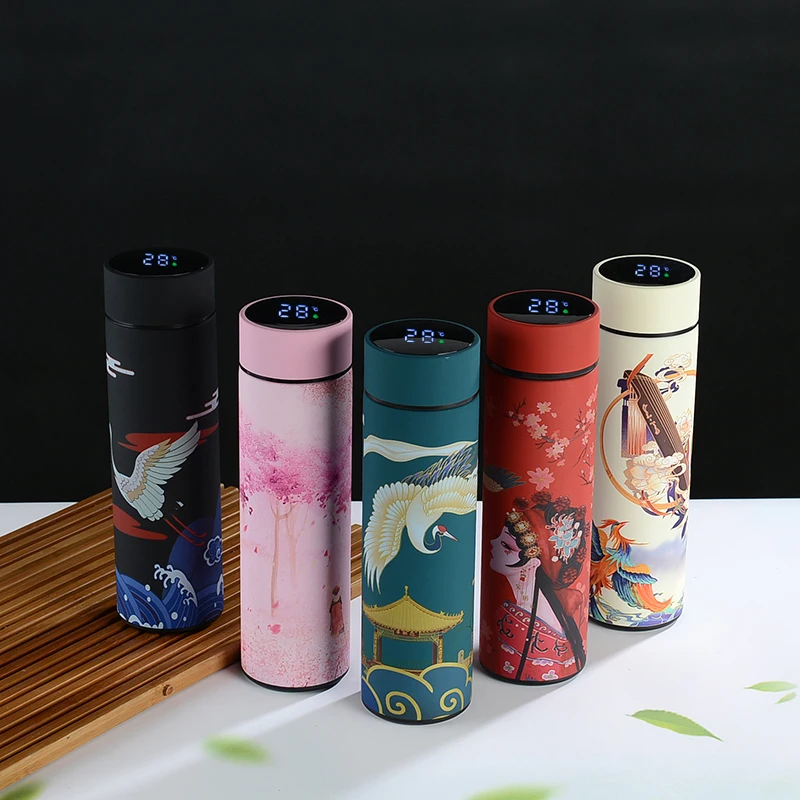 

2021 Temperature Display travel mug Smart Thermoses Cup Touch LCD Display coffee Cup stainless steel Travel Mug 500ml