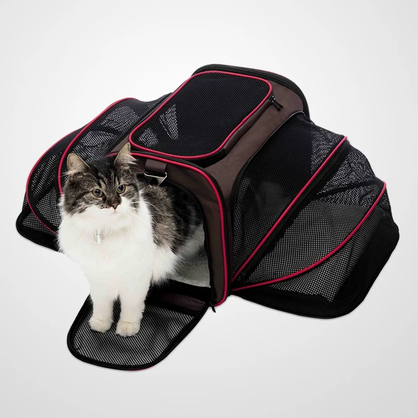 

C&C Airline Approved Expandable Pet Carrier with Bonus Blanket & Bowl pet carrier travel, Black, grey, as per your special request