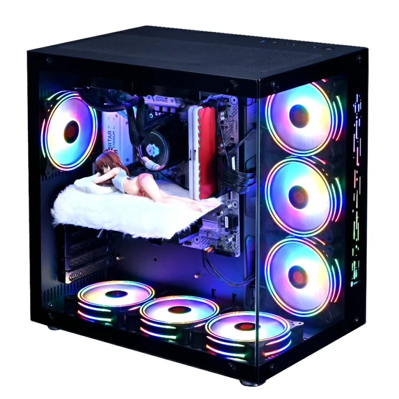 

High quality gaming tower with power supply aluminium extrusion computer case, Customized color