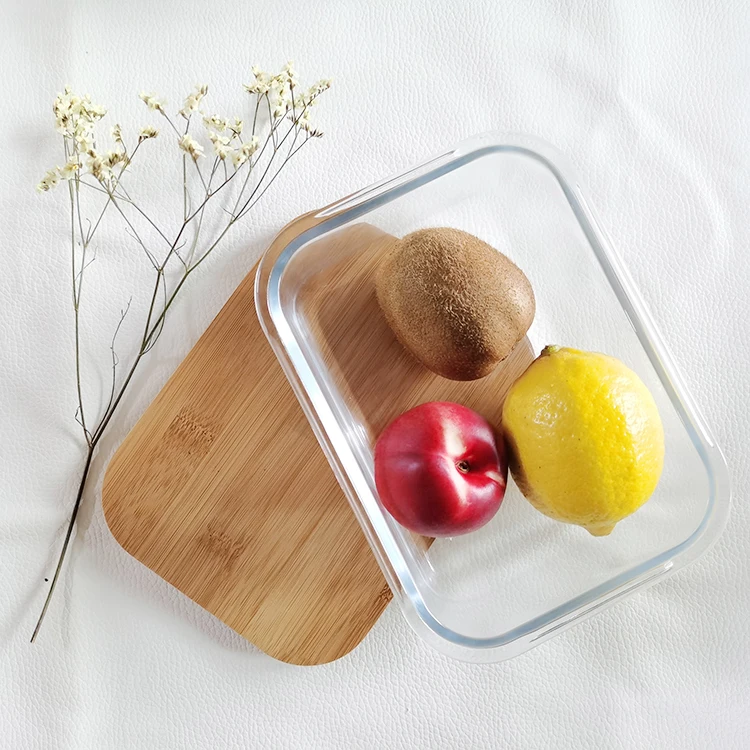 

Glass food container with bamboo lid microwave lunch storage box for office
