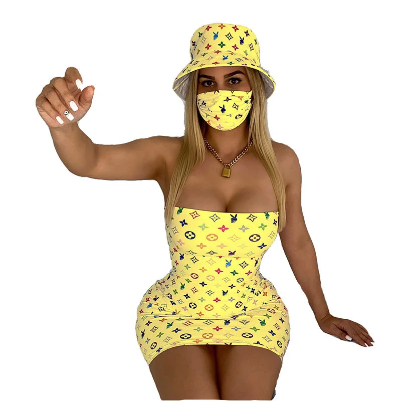 

MD-20052101 2021 New Sets Womens Clothing Fashion Women Jumpsuit Three Piece Suit With Hat And Tube Top Skirt Women Jumpsuit