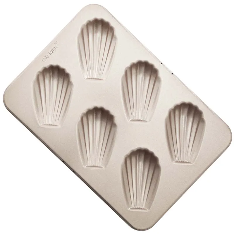 

CHEFMADE Kitchen Bakeware Carbon Steel Non Stick 6 Cup Cake Baking Mould Pan Tray Madeleine Shell Mold, Champagne gold