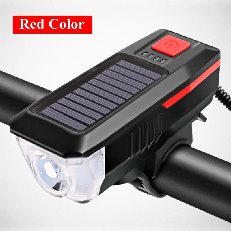 

USB Rechargeable Horn Solar Powered 2000 mA Bike Light LED Bike Front Light All in one Bicycle Headlight Solar Bicycle Light, Black+red/black+blue/black+green/black+orange