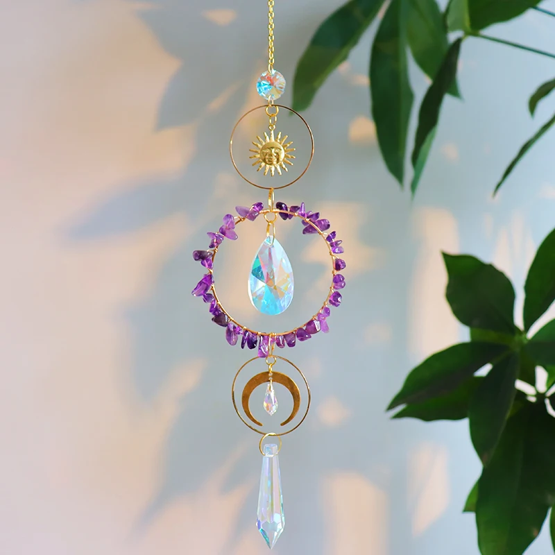 

wholesale feng shui natural gemstone hanging stained hanging ornament car amethyst crystal suncatchers