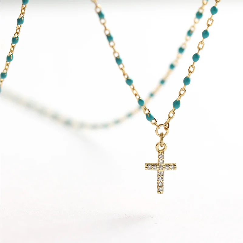 

Bohemia Long Handmade Cross 925 sterling silver Rosary Necklace