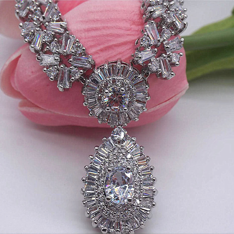 

Fashional bling bling zircon bridal wedding jewelry necklace sets NE-214, Silver