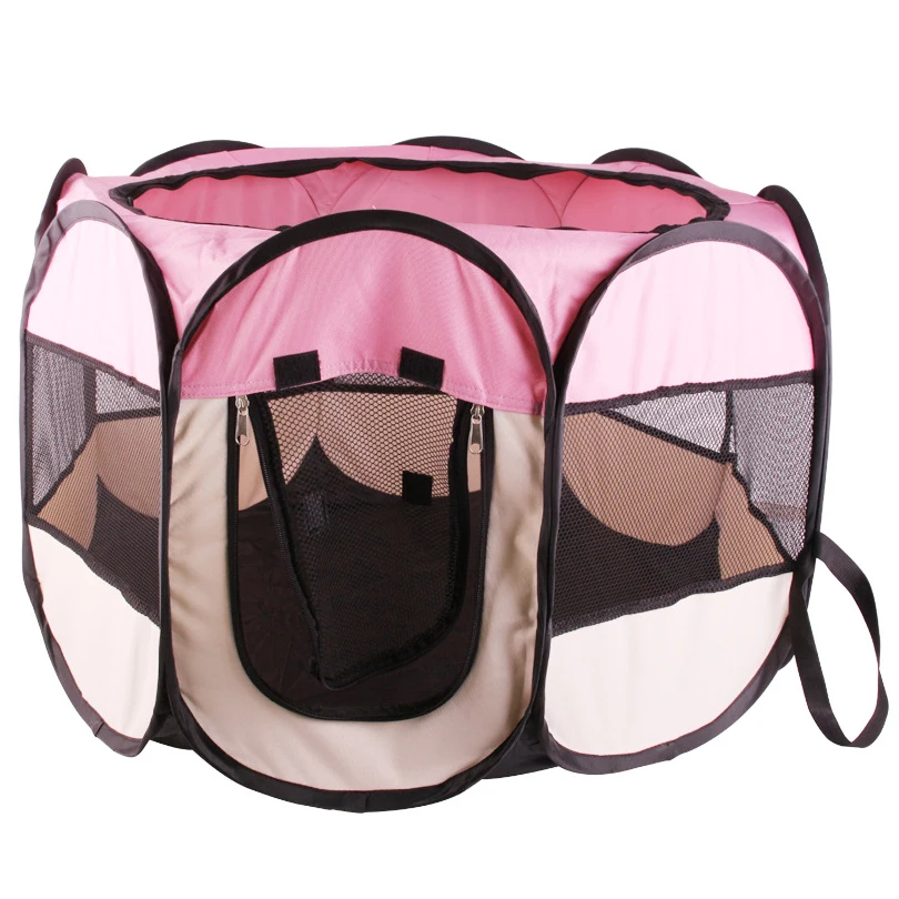 

High Quality Travel Collapsible Dog Cage Pet Dog Cat Carrier Cage, Pink/grey blue