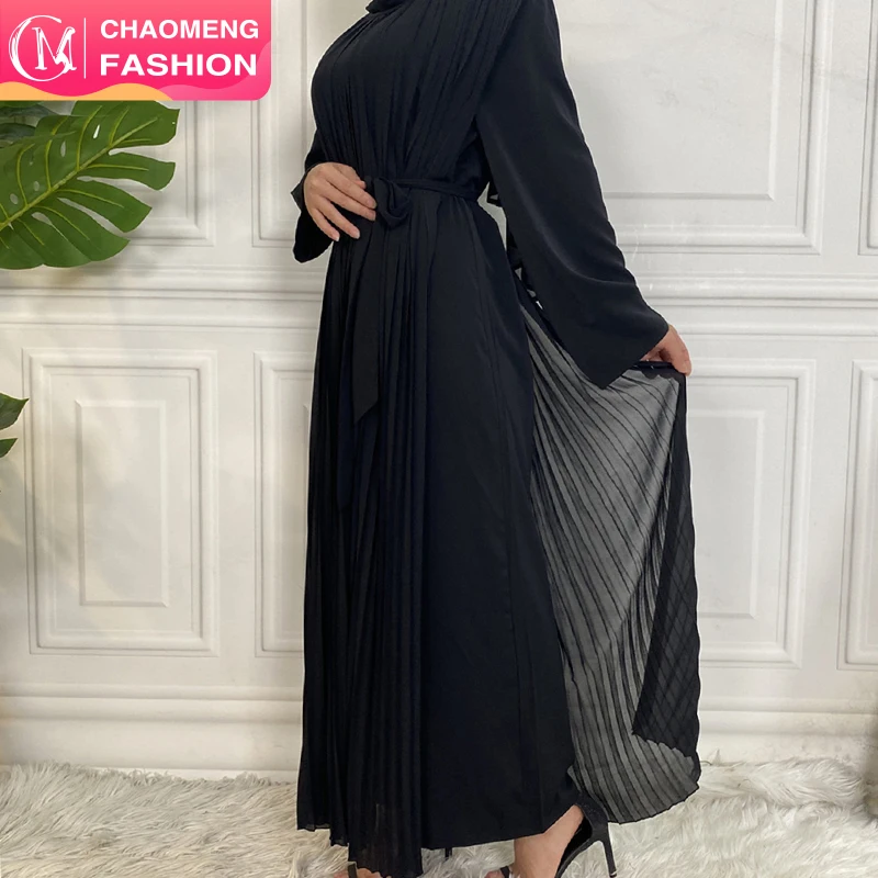

6537# 2021 Fashion Islamic Clothing Abaya Muslim Dress Chiffon Maxi Long Pleated Jumpsuit With Belt