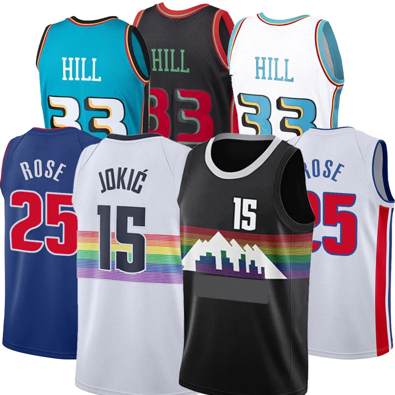 

Nikola Jokic jersey 33 Grant Hill jerseys 25 Derrick Rose basketball jerseys