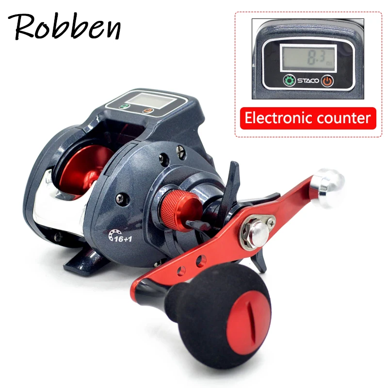 

Robben Baitcasting Fishing Reel With Line Counter 16+1BB Baitcaster Reel with Digital deep sea fishing electric fishing reel, Red+black