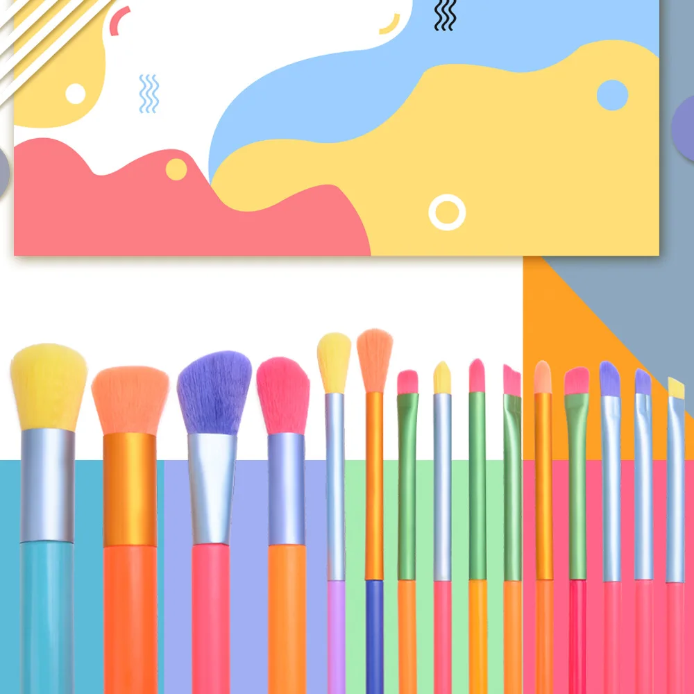 

Neon Makeup Brush Set Colorful Beauty Tools 15pcs Professional Makeup Brush Set Custom Logo, Show as picture or can customized