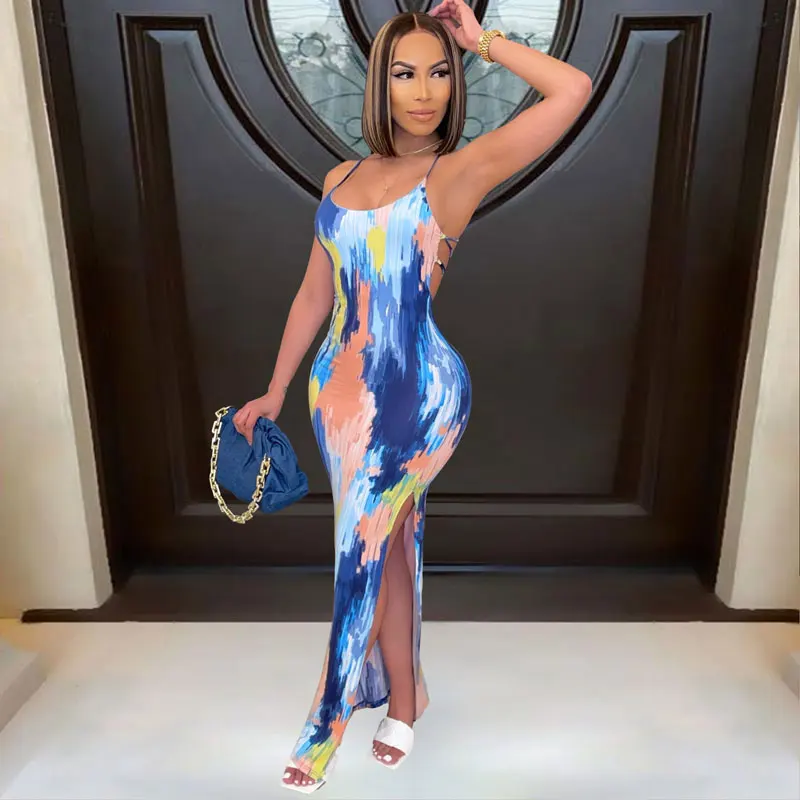 

FS4031A 2021 Summer women tie dyed backless midi dresses