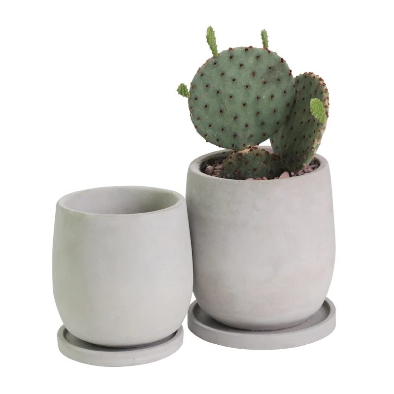 

Modern style concrete flower pot flower vase with saucer for home garden decoration