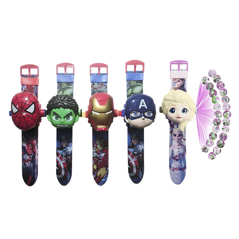 

New marvel Spider Man Iron Man cartoon children flip projection toys digital watch factory direct sales kids Transformers watch