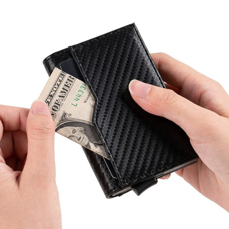 Small RFID Blocking Short Slim Genuine Leather Cover Pop up Wallet Card Holder for Men Women