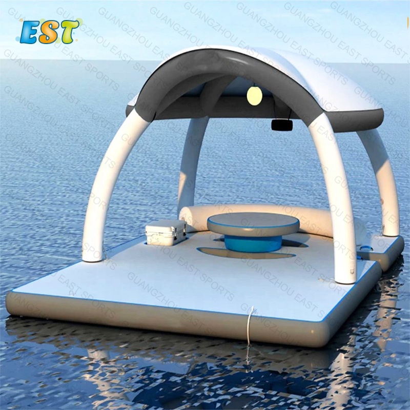 

Floating Platform Inflatable Water Leisure Island, Grey, white, teak brown/black,