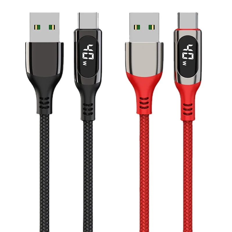 

USB Type C Cable 5A Fast Charging Cord Type-C Mobile Phone Data Cable USB-C LED Digital Display Wire