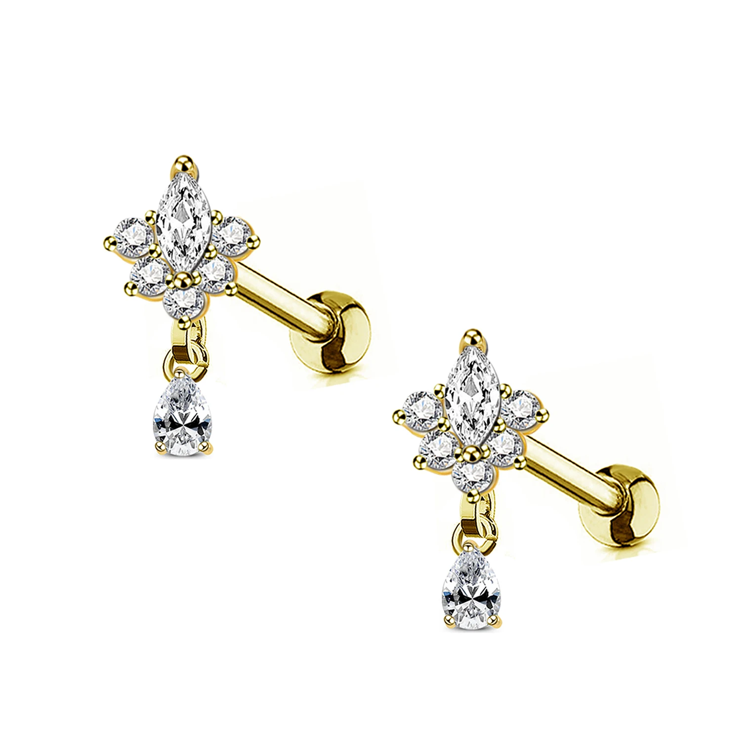 

Wholesale Clear CZ Gold Copper Stud Earring Jewelry For Women Long Cartilage Tragus Piercing, Steel, gold, rose gold