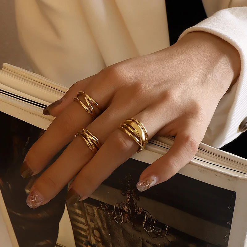 

Shangjie OEM anillos Ins Women Stainless Steel Gold Plated Rings Arab Style Fashion Rings Jewelry 3 Different Geometric Rings, Gold, titanium