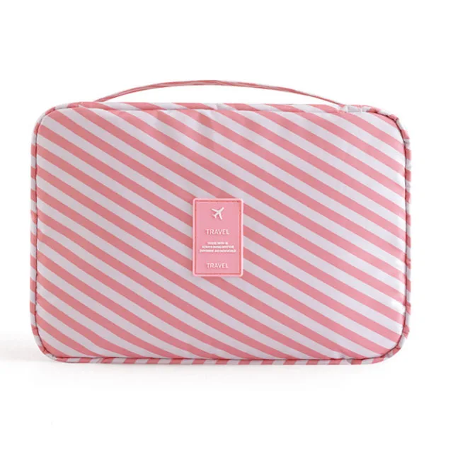 

Large Pink Strip Oxford Cloth Hanging Travel Toiletry Bag Cosmetic Make up Organizer Bag For Women