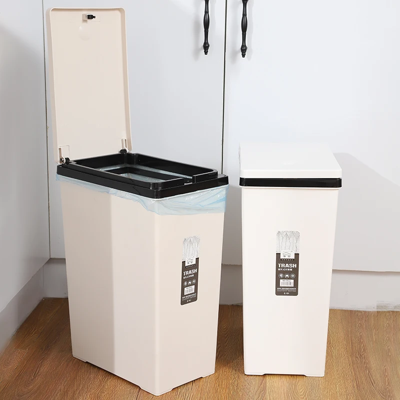 

Rectangular Hand Touch Press Plastic Trash Bin for Hotell Kitchen, Mix(khaki,biege)