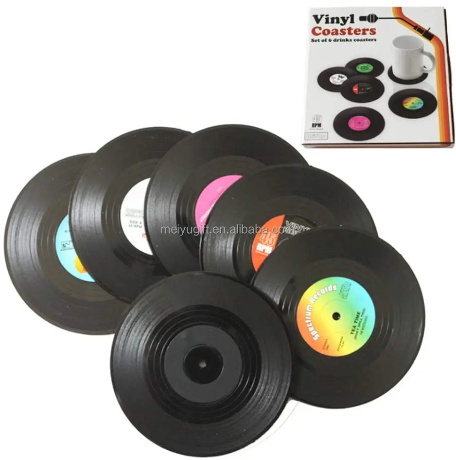 

In Stock Vinyl Record Coasters for Drinks Home Decoration Hot Coffee Cup Placement Pads Set of 6 Pieces