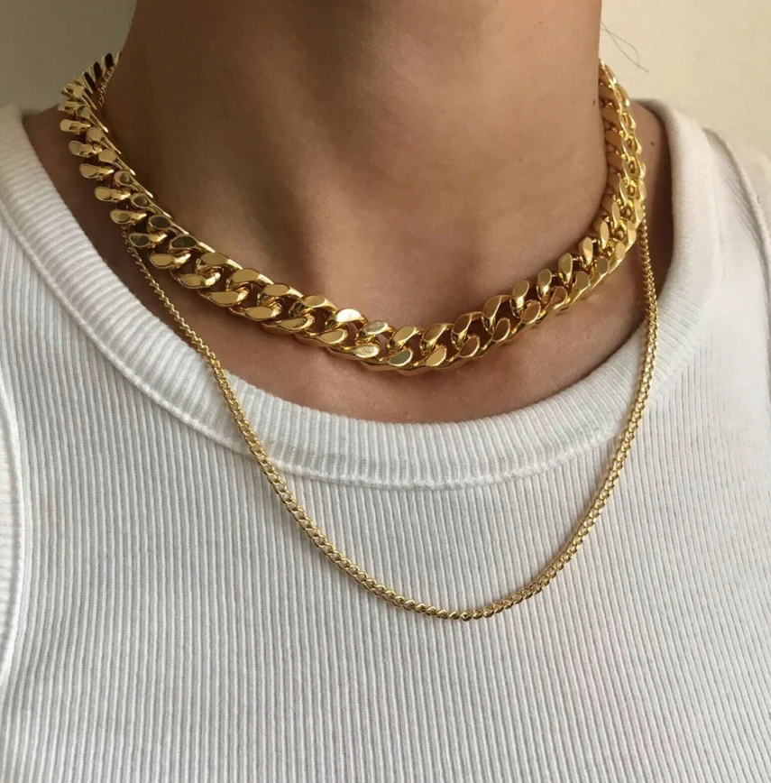 

Minimalist Jewelry Gold Color 12mm Curb Necklace Stainless Steel Cuban Link Necklace Hip Hop Women Choker Chain Necklace