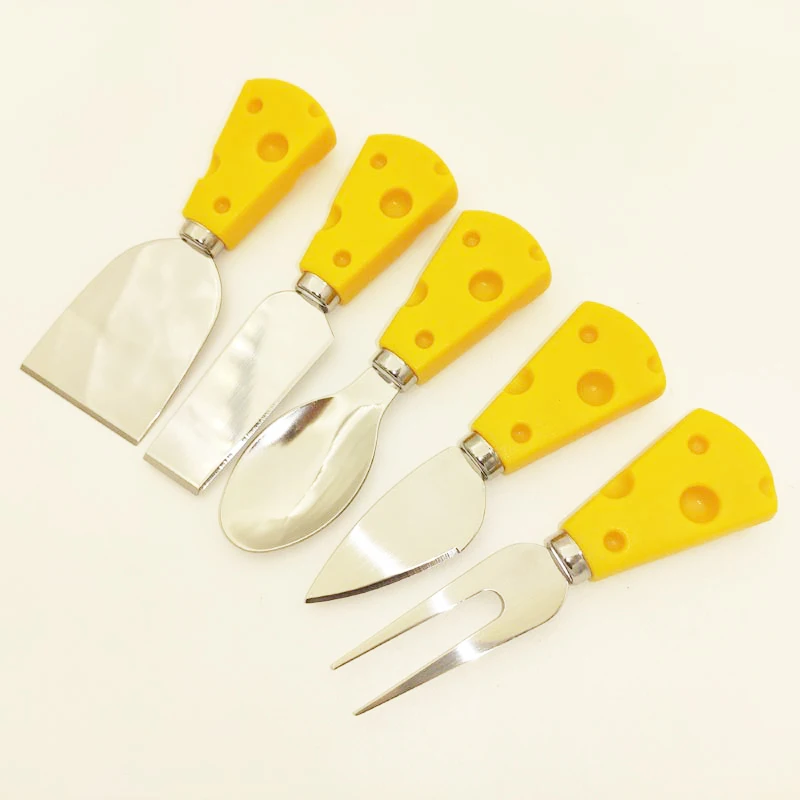 

Amazon cheese knife set with yellow handle butter knife spatula cookie cutter, Natural wood color