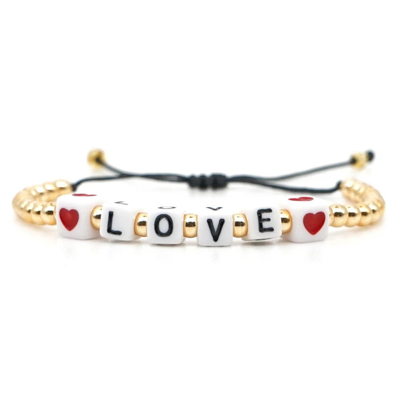 

LOVE letter and heart with Fadeless Plated Gold Beads bracelets handmade bracelet for both men and women