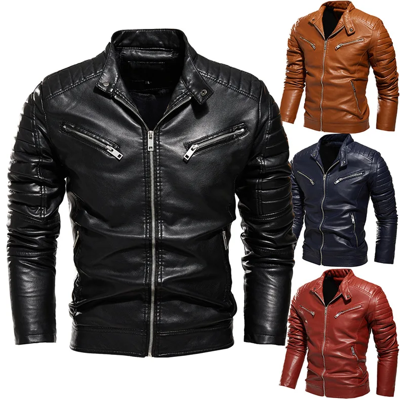 

dropshipping men clothing vendor motorcycle moto thick pu faux leather jackets men, Multi colors