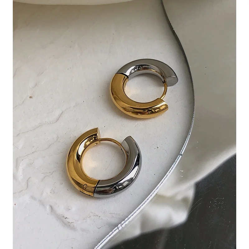 

E0322 Gold Silver Color Hoop Earrings Women Gold Plated Street Stainless Steel Statement Huggie Earrings Minimalist Jewelry