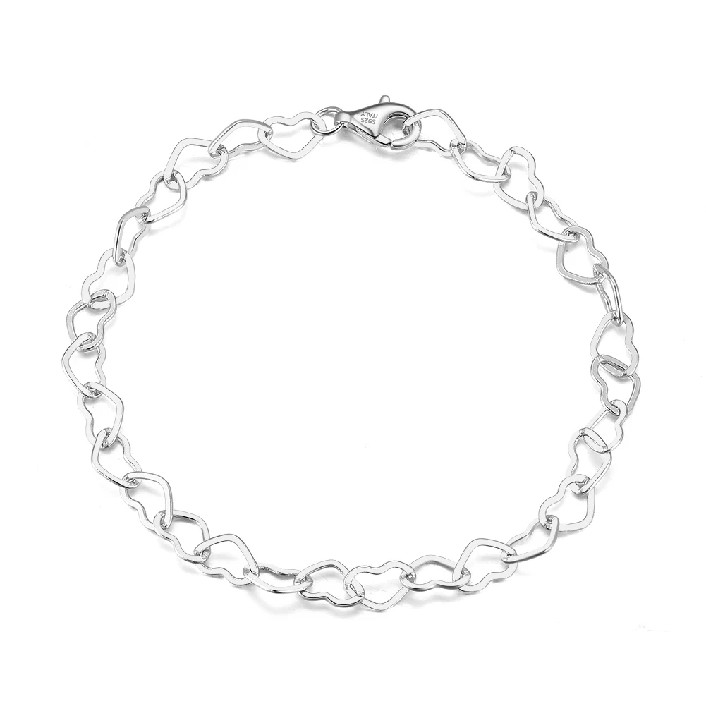 

SB99 Sterling Silver Italian jewelry Rhodium Plated 5mm Rolo Heart Link Chain Bracelet for Women Teen Girls